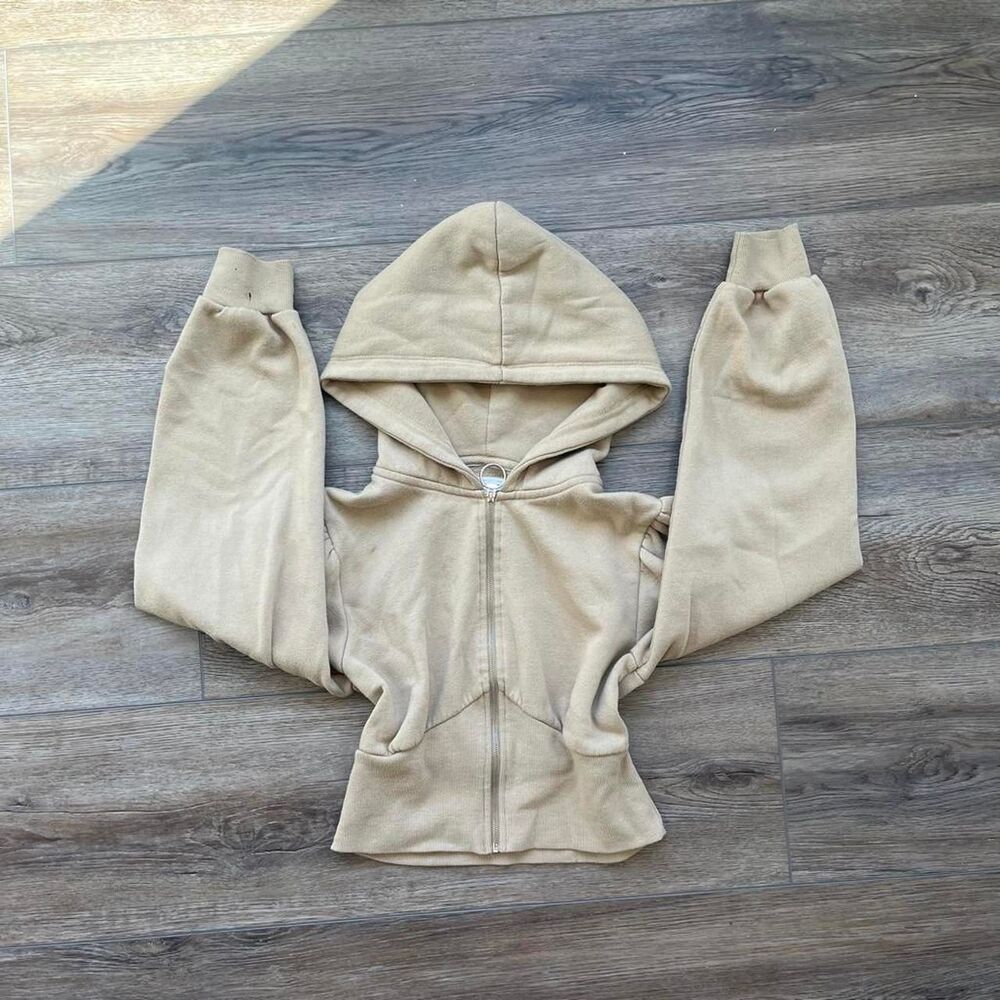 Reflex tan cropped zip up hoodie size S